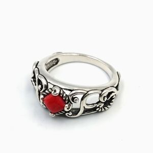 Carolyn Pollack Relios Sterling Silver 925 Red Coral Cabochon Ring Sz 8
